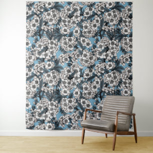 Tapiz Flor de cerezo en blanco y azul