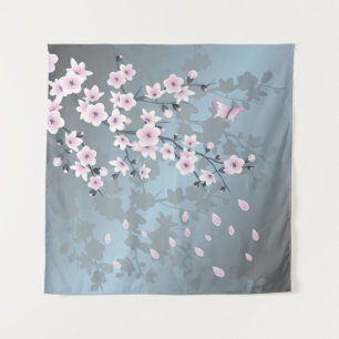 Tapiz Flor de cerezo polvoriento rosa azul