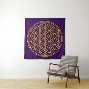 Tapiz FLOR DE LA VIDA - Símbolo de Geometría Sagrada oro