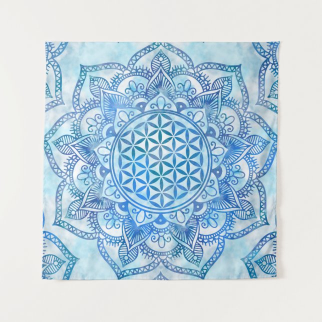 Tapiz Flor de vida en Lotus - Gentle Sky Blue (Anverso)