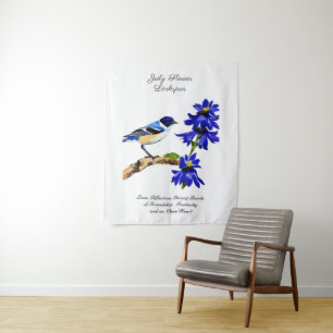 Tapiz Flor del mes de julio Bluebird y Larkspur   