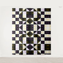 Tapiz flor en patrón monocromo de chequeo estético