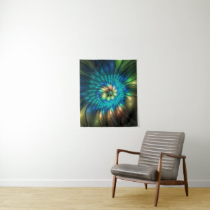 Tapiz Flor Fantasía Luminosa, Fractal Abstracto Colorido