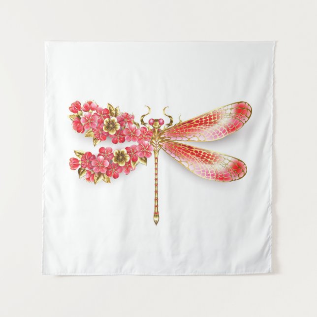 Tapiz Flor libélula con sakura de joyas (Anverso)