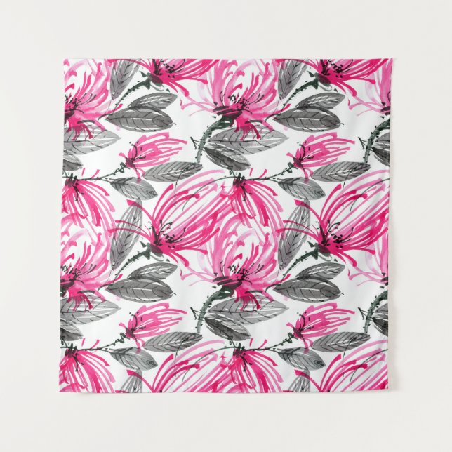 Tapiz Flor Roja Oriental: Patrón acuarela. (Anverso)