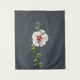 Tapiz Flor rosa Mallow hojas verdes sobre gris oscuro