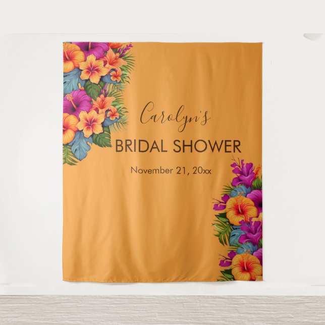 Tapiz Flor tropical Bridal Shower Photo Booth Fondo (Anverso)