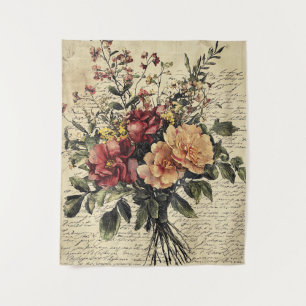 Tapiz Flor y caligrafía rusas - Papel marrón envejecido 