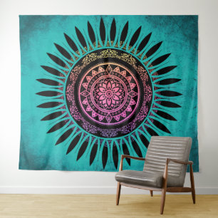 Tapiz Flor Zen Mandala Azul y Rosa
