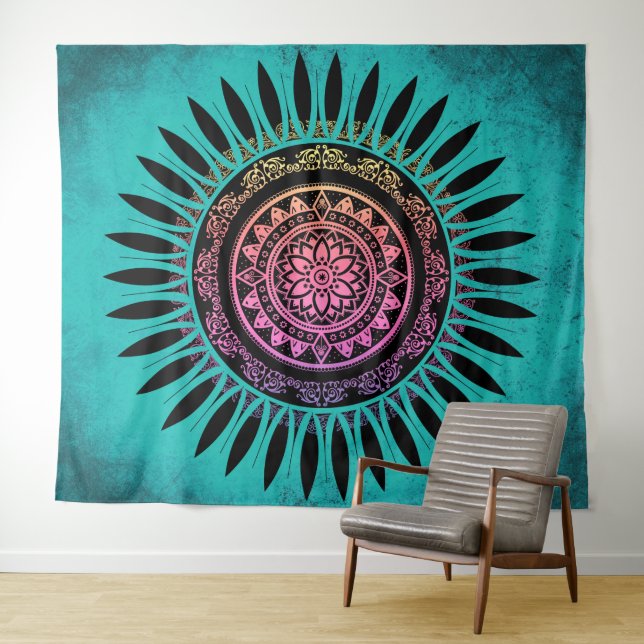 Tapiz Flor Zen Mandala Azul y Rosa (In situ (horizontal))