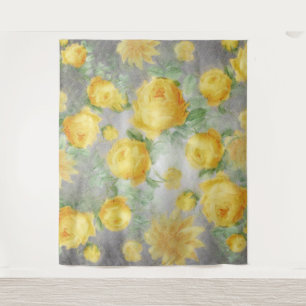 Tapiz Flora de color amarillo y gris vintage