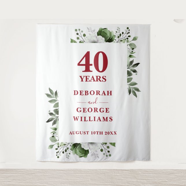 Tapiz Floral 40th Aniversario de la foto fondo de Booth (Anverso)