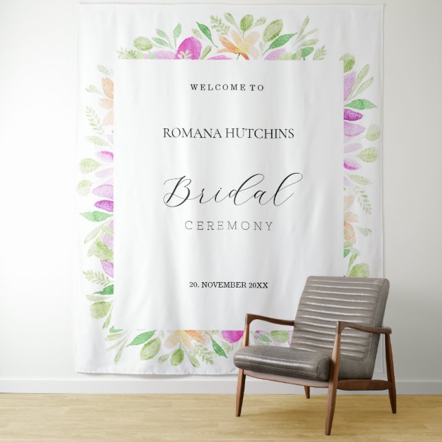 Tapiz Floral Acuarela Campestre Romántica Pintada a Mano (In situ)