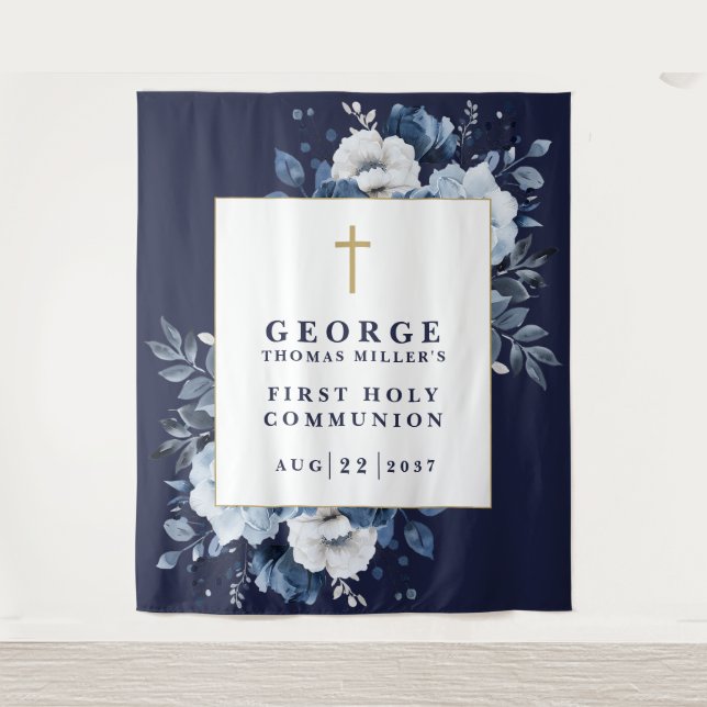 Tapiz Floral azul de la marina, foto de fondo (Anverso)