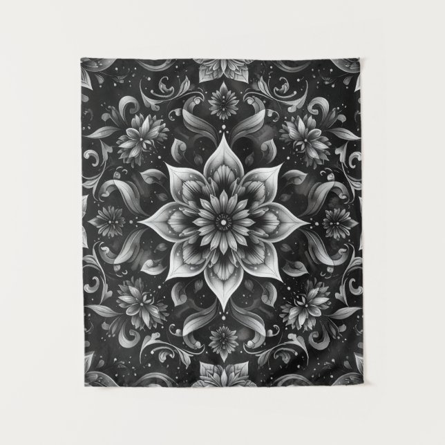 Tapiz floral blanca y negra orgánica (Anverso)