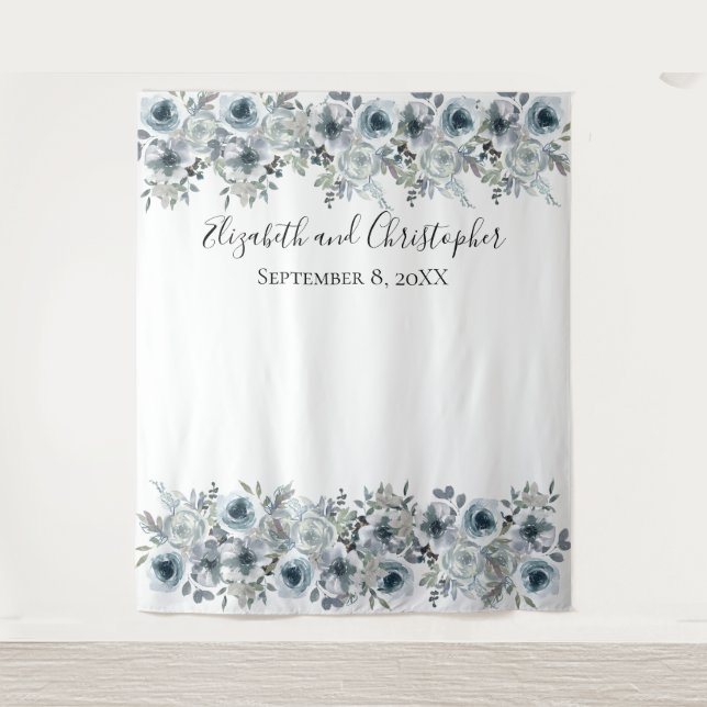 Tapiz Floral Blue Backdrop Prop Wedding Shower (Anverso)