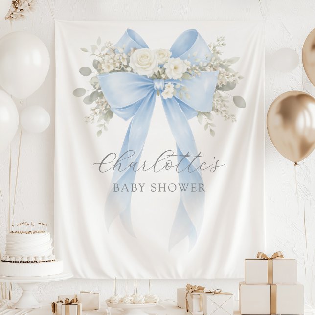 Tapiz Floral Blue Bow Baby Boy Shower (Subido por el creador)