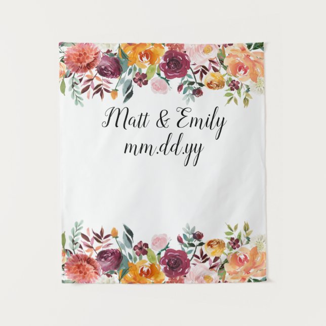 Tapiz Floral Boho Foto Booth Prop Boda de otoño fondo (Anverso)