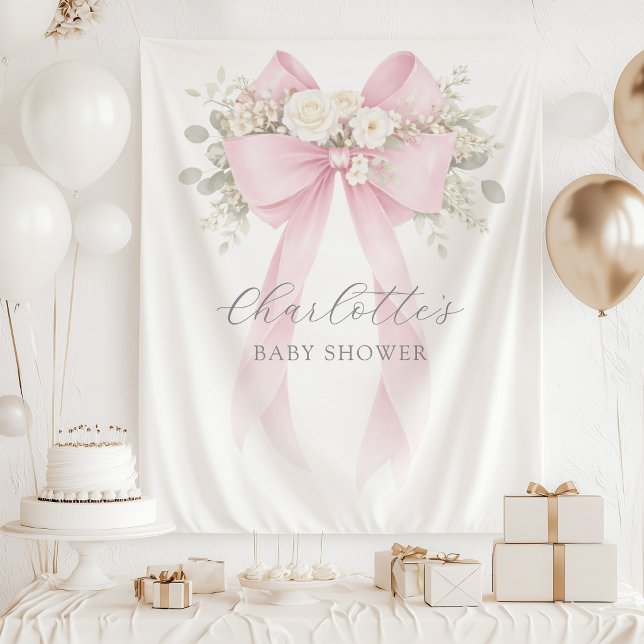 Tapiz Floral Bow Pink Coquette Baby Shower (Subido por el creador)
