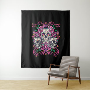 Tapiz Floral de calavera, acuarela de esqueleto rosa, Ha