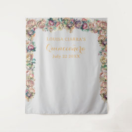 Tapiz Floral de diamante dorado glamoroso Quinceanera