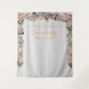 Tapiz Floral de diamante dorado glamoroso Quinceanera