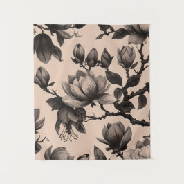 Tapiz floral de magnolia monocroma vintage