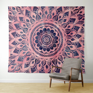 Tapiz Floral de Mandala rosa Azul Girona