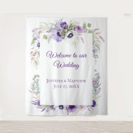 Tapiz Floral de morado y anémonas blancas | Tapestr