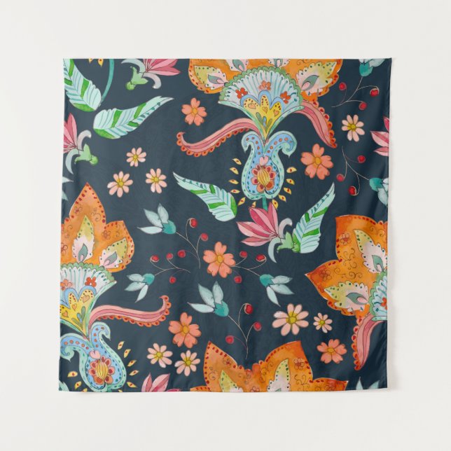 Tapiz Floral Delight: Textura de flores acuáticas (Anverso)
