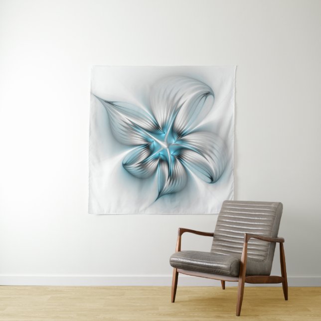 Tapiz Floral Elegance Modern Abstract Blue Fractal Art (In situ)
