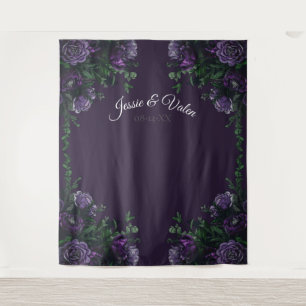 Tapiz Floral Elegante Boda Gótica Púrpura Oscuro