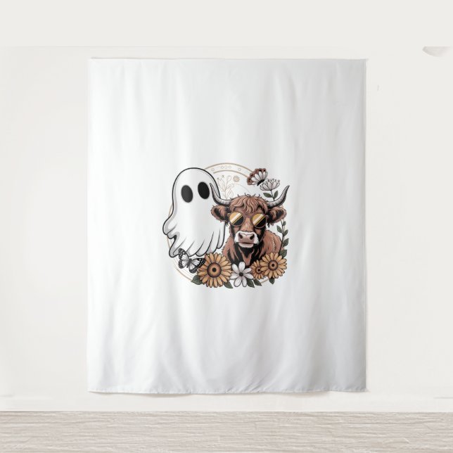 Tapiz Floral Fall Highland Cow Ghost (Anverso)