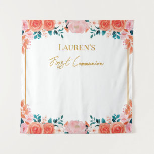 Tapiz Floral First Communion Girly Backdrop