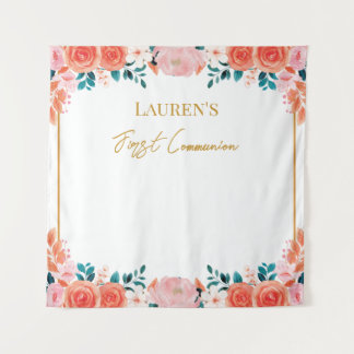 Tapiz Floral First Communion Girly Backdrop