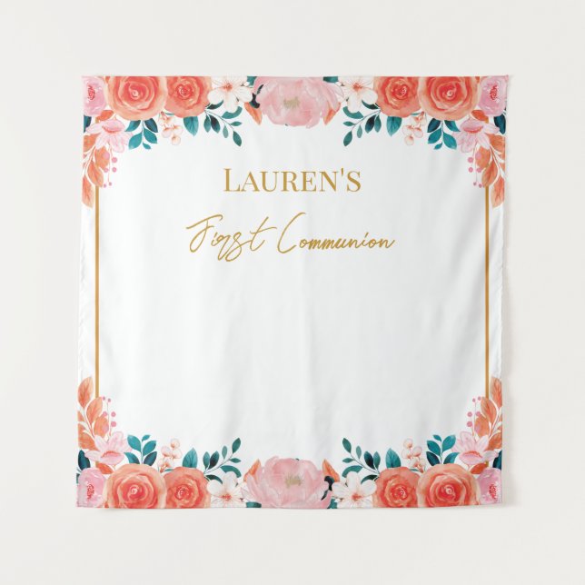 Tapiz Floral First Communion Girly Backdrop (Anverso)
