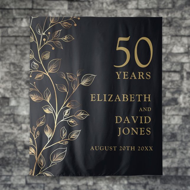 Tapiz Floral Gold 50 Aniversario de la foto fondo de Boo (Floral Gold 50th Anniversary Photo Booth Backdrop)
