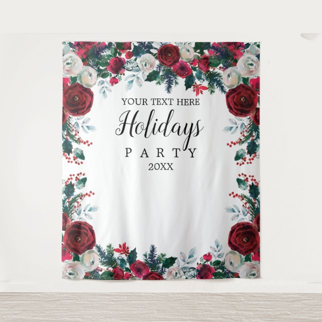 Tapiz Floral Holiday Party photobooth backdrop  (Anverso)