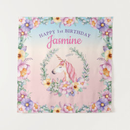 Tapiz Floral Magical Unicorn Backdrop & Tapestry