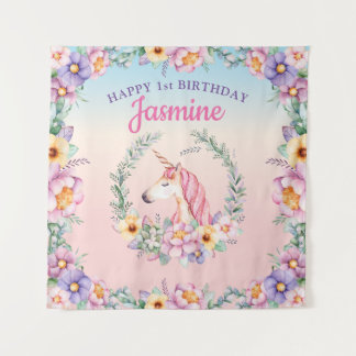 Tapiz Floral Magical Unicorn Backdrop & Tapestry 