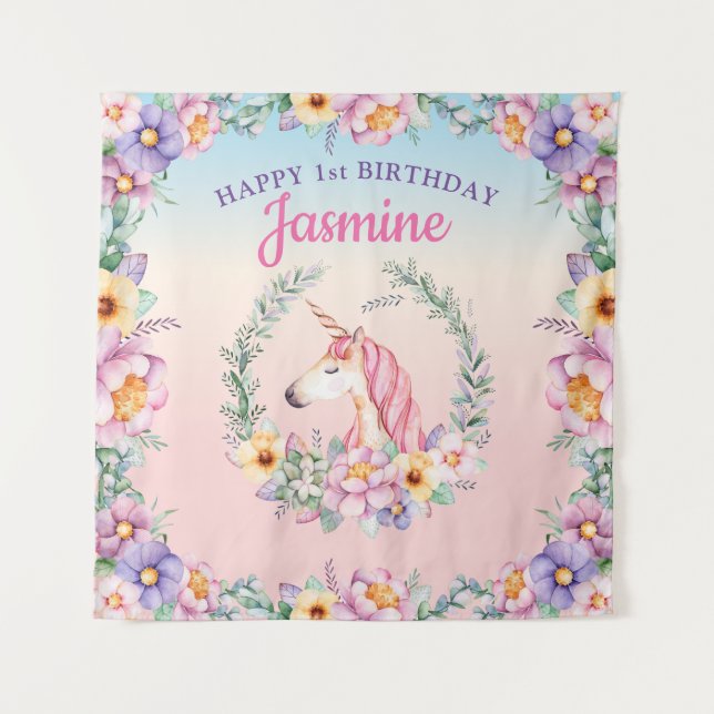 Tapiz Floral Magical Unicorn Backdrop & Tapestry  (Anverso)