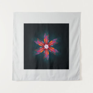 Tapiz Floral Mandala Flores Naranja Azul Rojo Resumen
