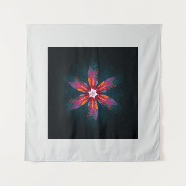 Tapiz Floral Mandala Flores Naranja Azul Rojo Resumen (Anverso)