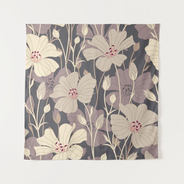 Tapiz Floral oscuro retro: patrón sin foco (Anverso)