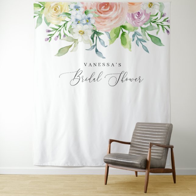 Tapiz Floral Peach Bridal Shower Photo Booth Fondo (In situ)
