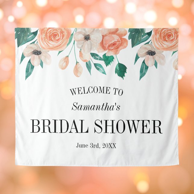 Tapiz Floral personalizada Peach Bridal Shower (Peach Bridal Shower Backdrop Personalized Floral
)