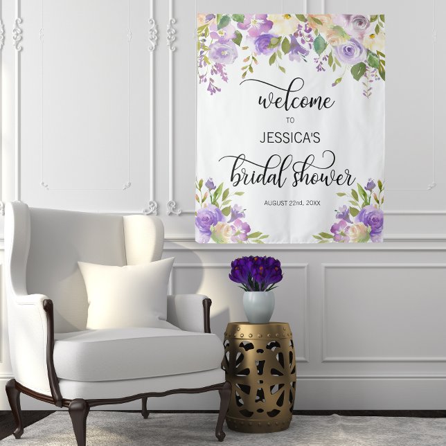 Tapiz Floral Purple Welcome Bridal Shower BACKDROP (Subido por el creador)