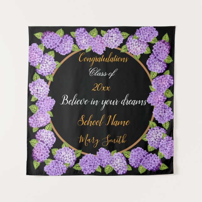 Tapiz Floral Púrpura Popular Personalizable (Anverso)