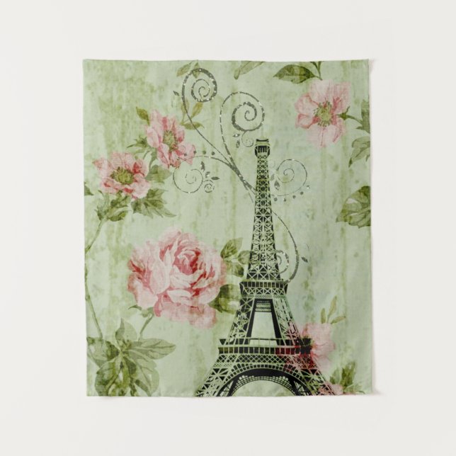Tapiz floral rosa mint primavera torre eiffel parisina f (Anverso)