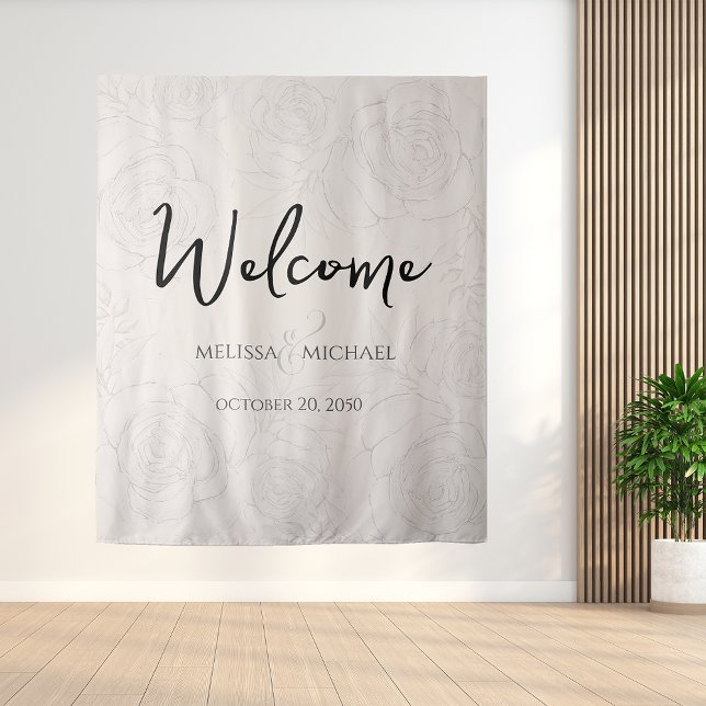 Tapiz Floral Rubor caligrafía Ampersand Greenery (Floral Blush elegant Calligraphy Welcome Wedding Backdrop. )